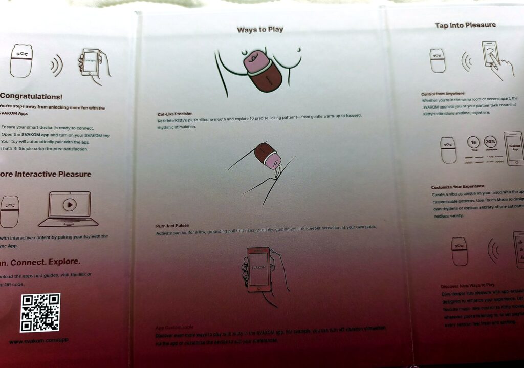 Detalle del folleto explicativo de modos de uso del Klitty de SVAKOM